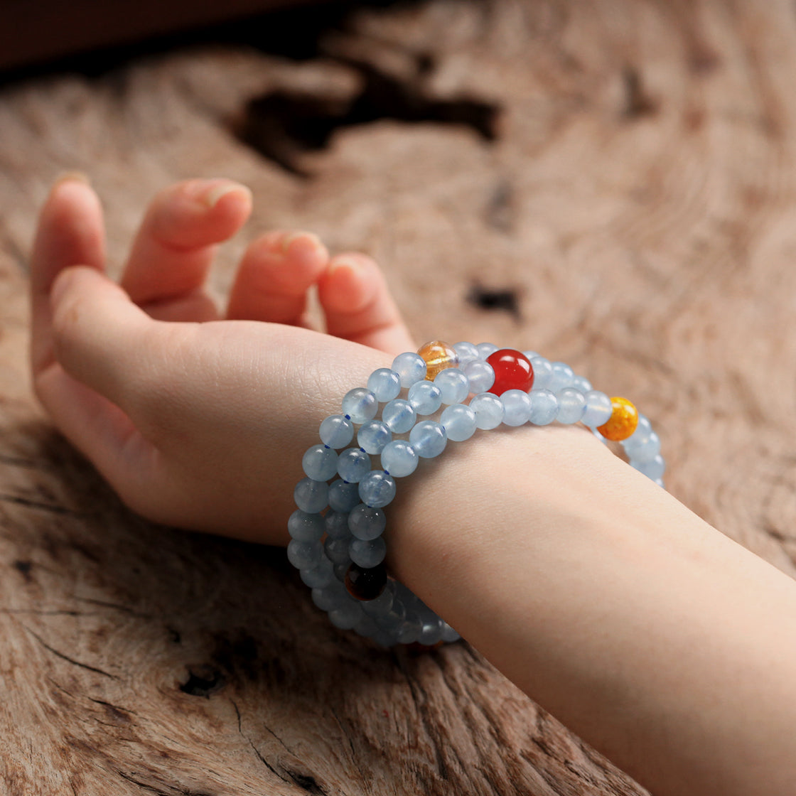 天師府祕製｜道家誅煞符太極八卦天然天縹藍水晶長串-水五行能量