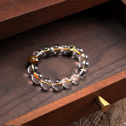 天師府祕製｜道家太極九字真言混元珠天然月魄白水晶手串-金五行能量