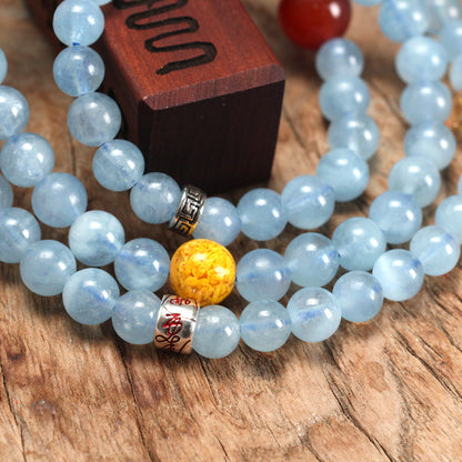 天師府祕製｜道家誅煞符太極八卦天然天縹藍水晶長串-水五行能量