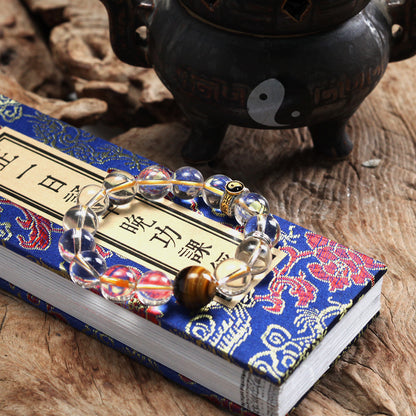 天師府祕製｜道家太極九字真言混元珠天然月魄白水晶手串-金五行能量