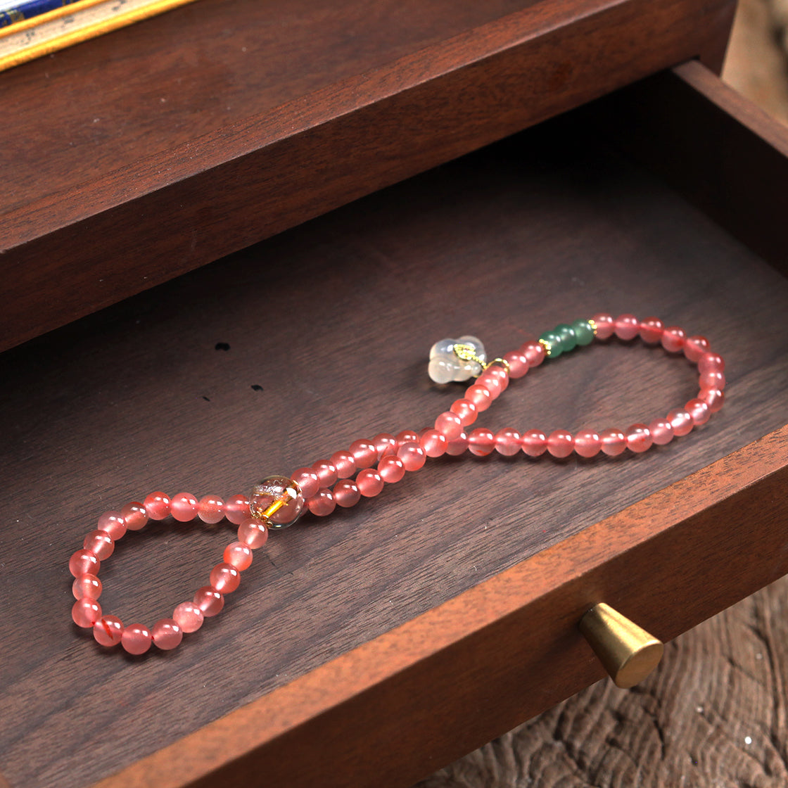 天師府祕製｜桃花灼灼洛神珠天然桃夭粉水晶長串-火五行能量