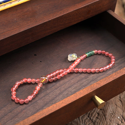 天師府祕製｜桃花灼灼洛神珠天然桃夭粉水晶長串-火五行能量