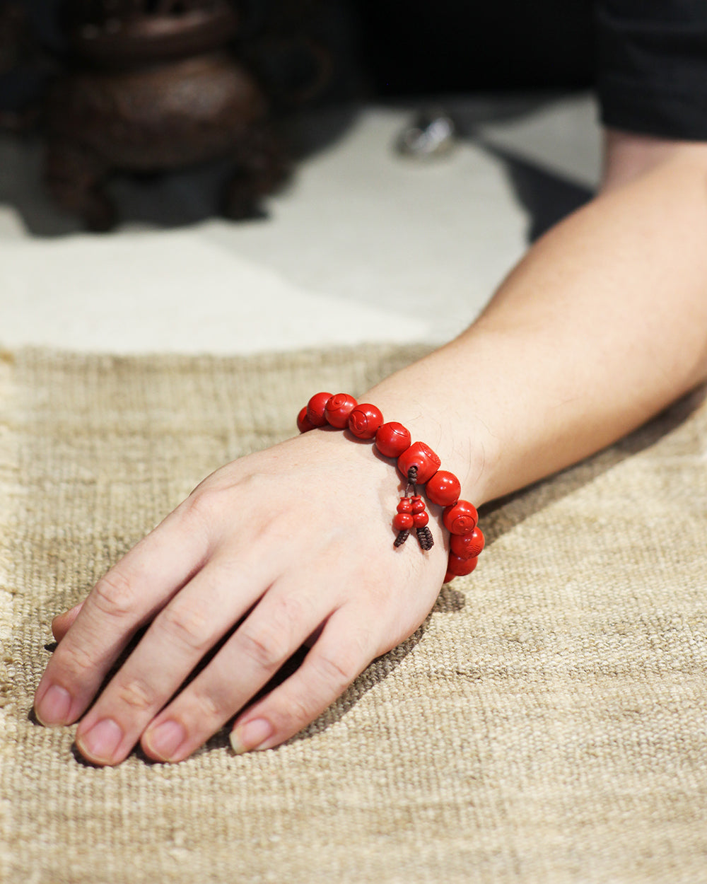 this piece merges the profound mysteries of the I Ching (Book of Changes) with the essence of Taoist rites. Crafted from refined Chenzhou Cinnabar carved into the form of the Taiji Bagua array, it embodies the principle of ""Yin and Yang in endless generation, the Bagua turning the cosmos."" It is a classic ritual implement that combines deep cultural heritage with spiritual protective energy.