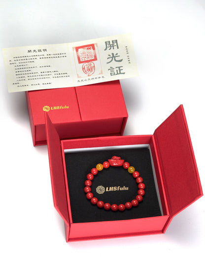 this piece draws upon the auspicious signs of the ""Pixiu gathering wealth, and the Lotus Pod gathering connections."" Crafted from refined Chenzhou Cinnabar into the forms of a guardian Pixiu and a seed-bearing Lotus Pod, it embodies the principle of ""All Requests Granted, and Ten Thousand Connections Harmonized."" It is a supreme ritual implement that merges a thousand-year spiritual tradition with profound protective energy.