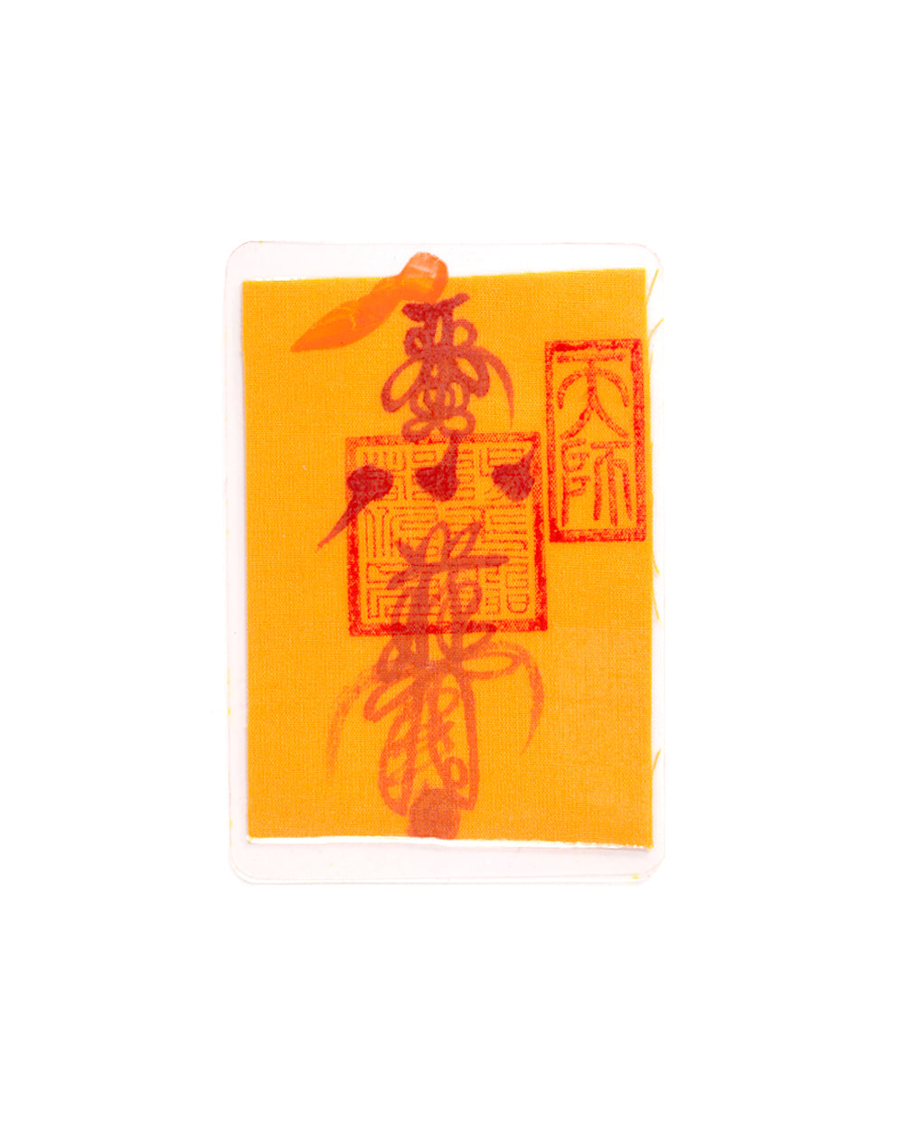 Close-up of a mobile phone charm or sticker featuring a traditional Chinese Taoist talisman, hand-drawn by a Zhengyi lineage master from Longhu Mountain. It is used to purify the home, harmonize Feng Shui, dispel negative energy (Sha Qi), and protect against illness and disasters.