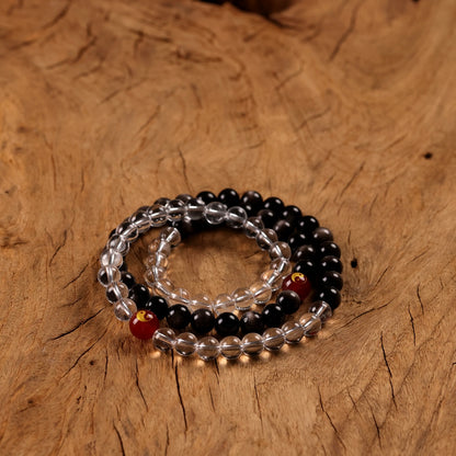 Tai Chi Return to Unity Long Strand with Natural White Quartz and Silver Sheen Obsidian