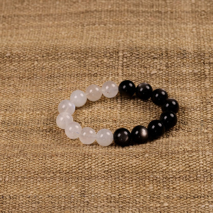 Tai Chi Return to Origin Bracelet with Natural Silver Sheen Obsidian and Blue Moonstone Hunyuan Beads