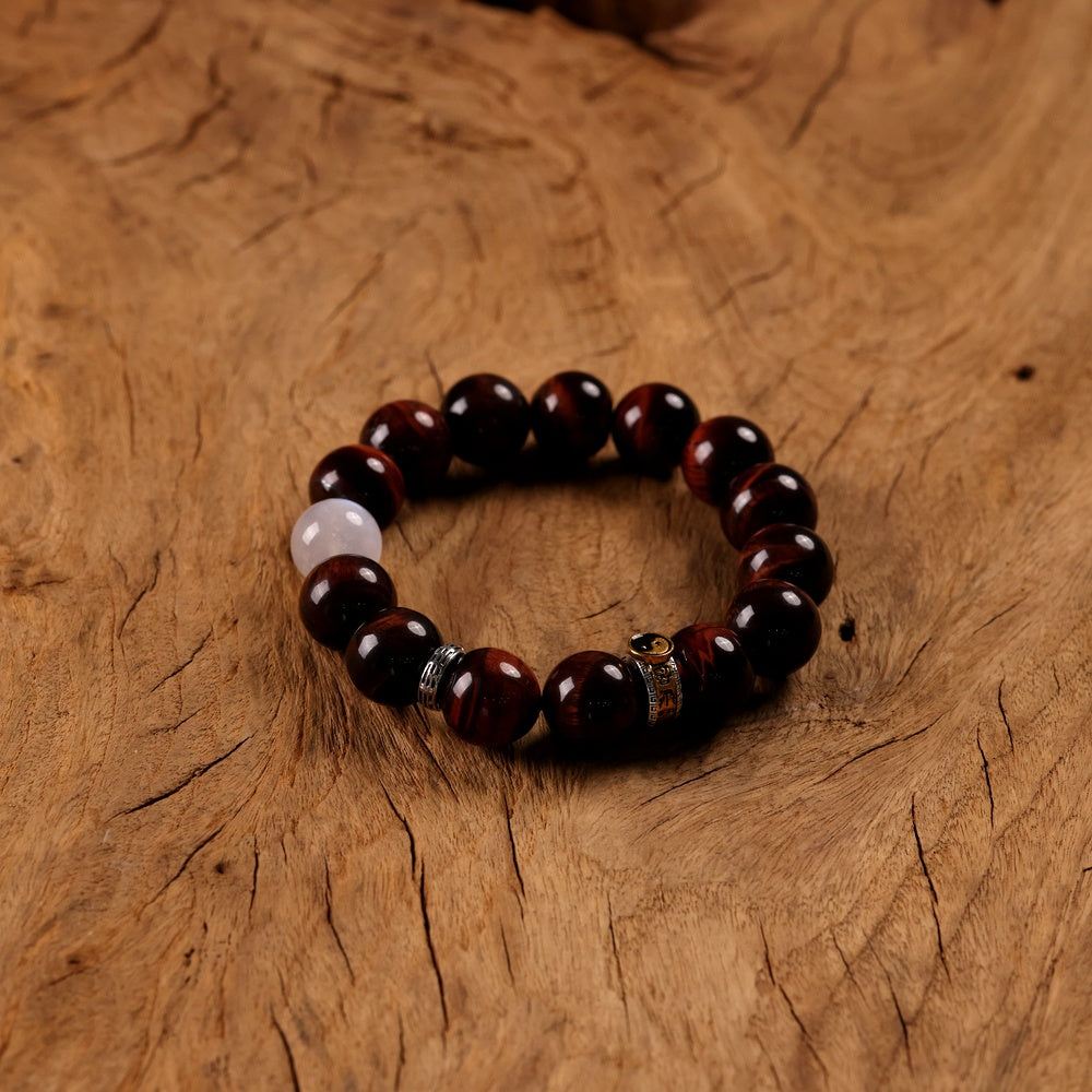 Yang Radiance Bracelet with Natural Rainbow Red Tiger’s Eye and Blue Moonstone