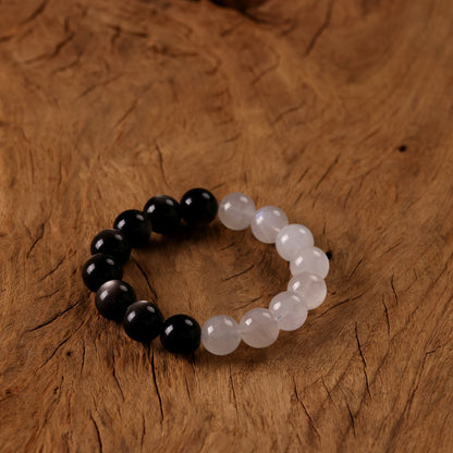 Tai Chi Return to Origin Bracelet with Natural Silver Sheen Obsidian and Blue Moonstone Hunyuan Beads